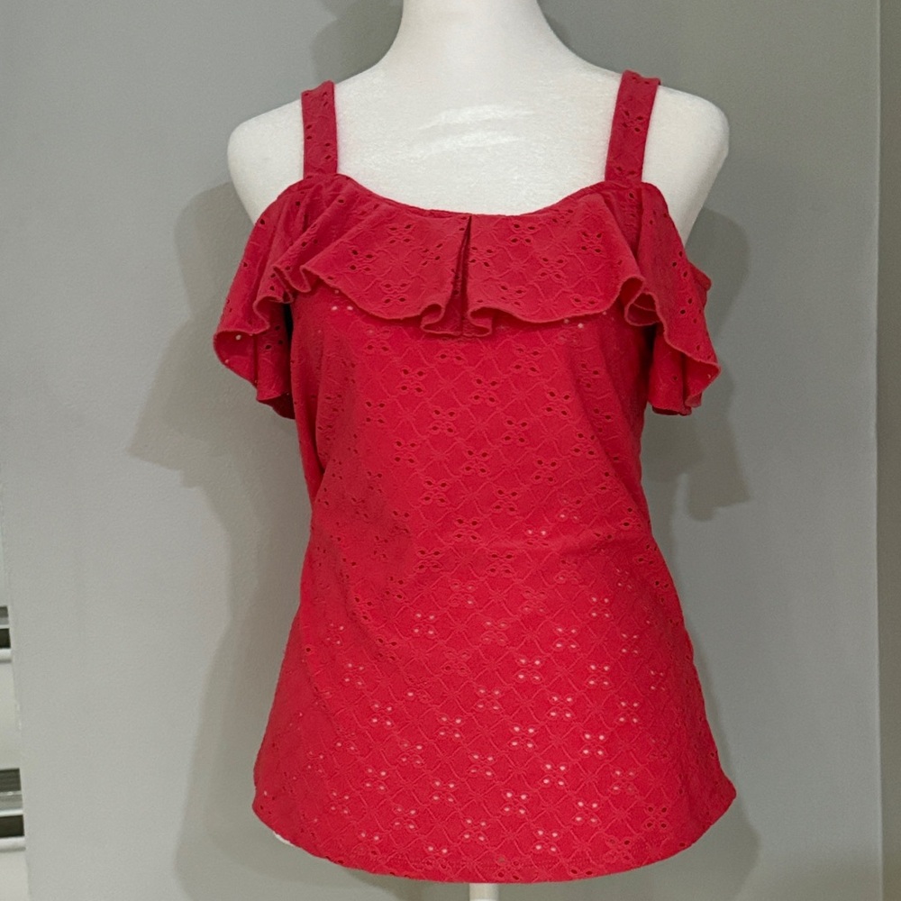 Cable & Gauge Red Eyelet Ruffle Blouse